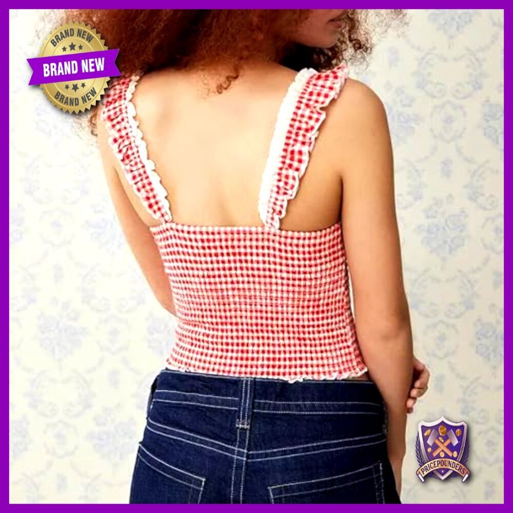 Gingham Crop Tank Top Vintage Y2K Backless Sleeveless Plaid Cami Summer - Picture 5 of 7
